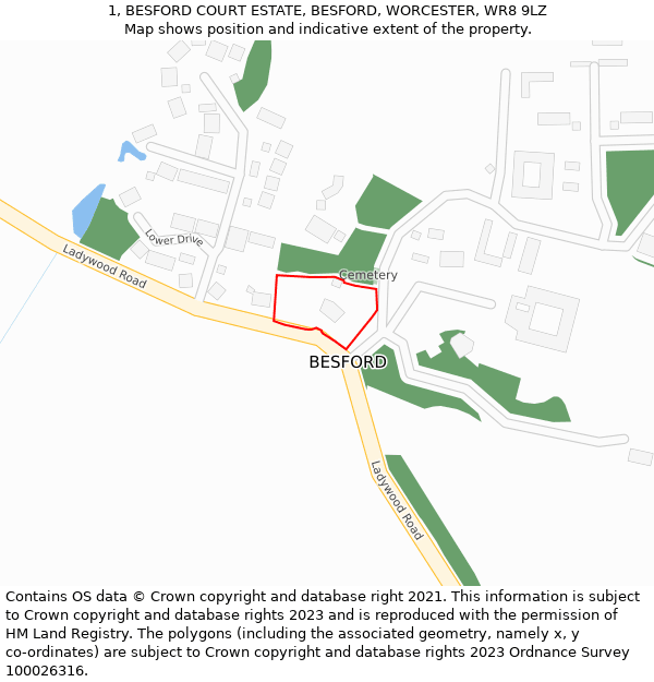 1, BESFORD COURT ESTATE, BESFORD, WORCESTER, WR8 9LZ: Location map and indicative extent of plot