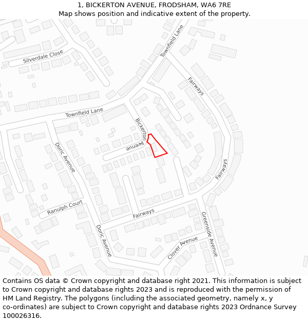 1, BICKERTON AVENUE, FRODSHAM, WA6 7RE: Location map and indicative extent of plot