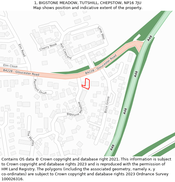 1, BIGSTONE MEADOW, TUTSHILL, CHEPSTOW, NP16 7JU: Location map and indicative extent of plot