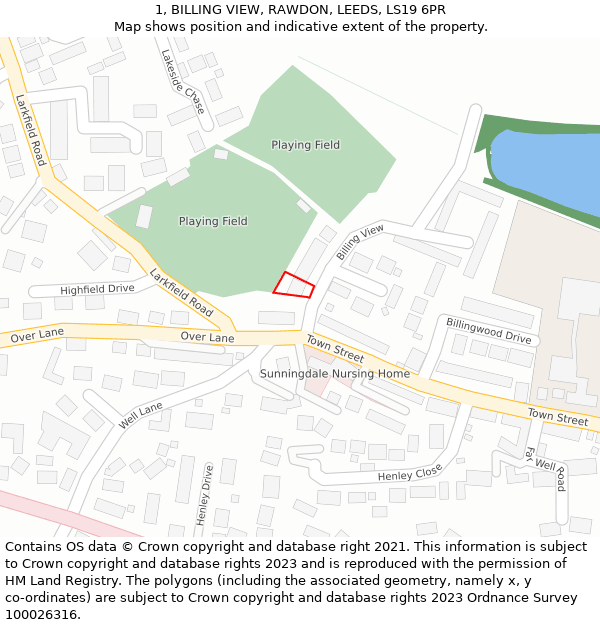 1, BILLING VIEW, RAWDON, LEEDS, LS19 6PR: Location map and indicative extent of plot