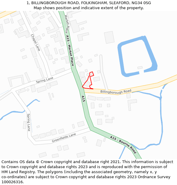 1, BILLINGBOROUGH ROAD, FOLKINGHAM, SLEAFORD, NG34 0SG: Location map and indicative extent of plot