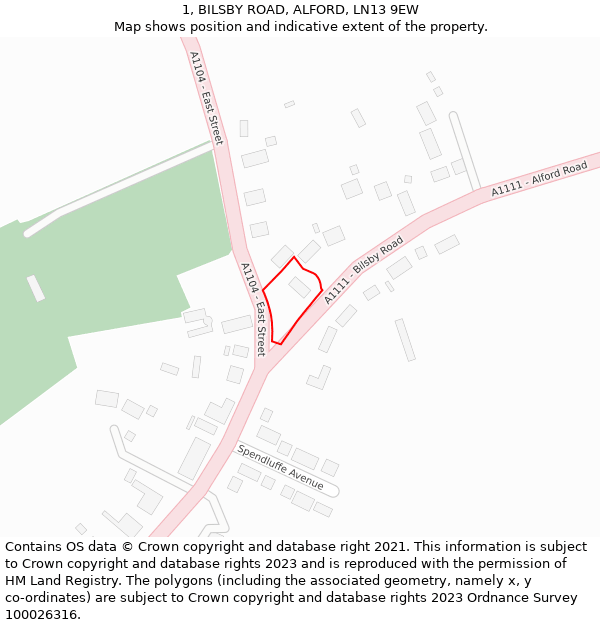 1, BILSBY ROAD, ALFORD, LN13 9EW: Location map and indicative extent of plot