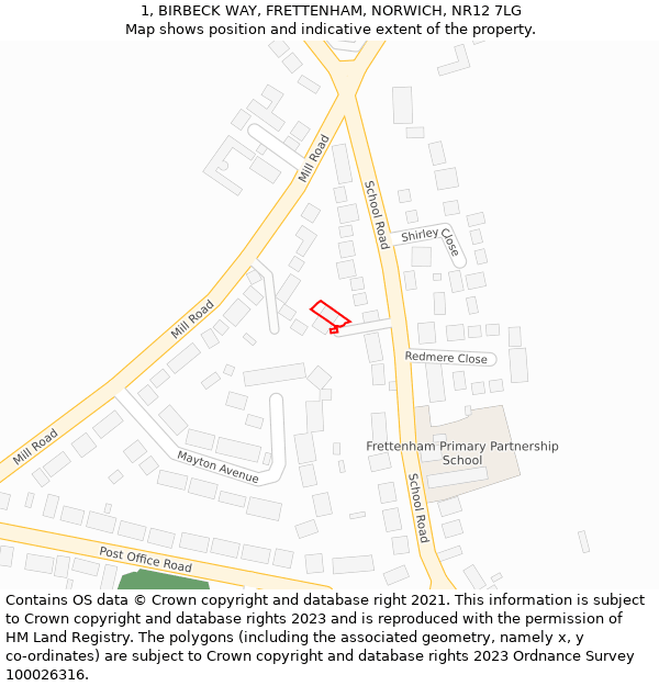 1, BIRBECK WAY, FRETTENHAM, NORWICH, NR12 7LG: Location map and indicative extent of plot