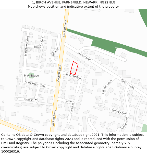 1, BIRCH AVENUE, FARNSFIELD, NEWARK, NG22 8LG: Location map and indicative extent of plot