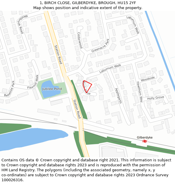 1, BIRCH CLOSE, GILBERDYKE, BROUGH, HU15 2YF: Location map and indicative extent of plot