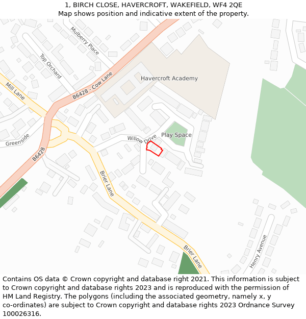 1, BIRCH CLOSE, HAVERCROFT, WAKEFIELD, WF4 2QE: Location map and indicative extent of plot