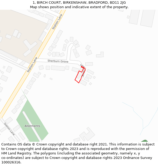 1, BIRCH COURT, BIRKENSHAW, BRADFORD, BD11 2JG: Location map and indicative extent of plot