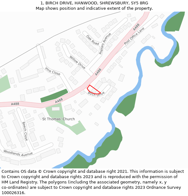 1, BIRCH DRIVE, HANWOOD, SHREWSBURY, SY5 8RG: Location map and indicative extent of plot