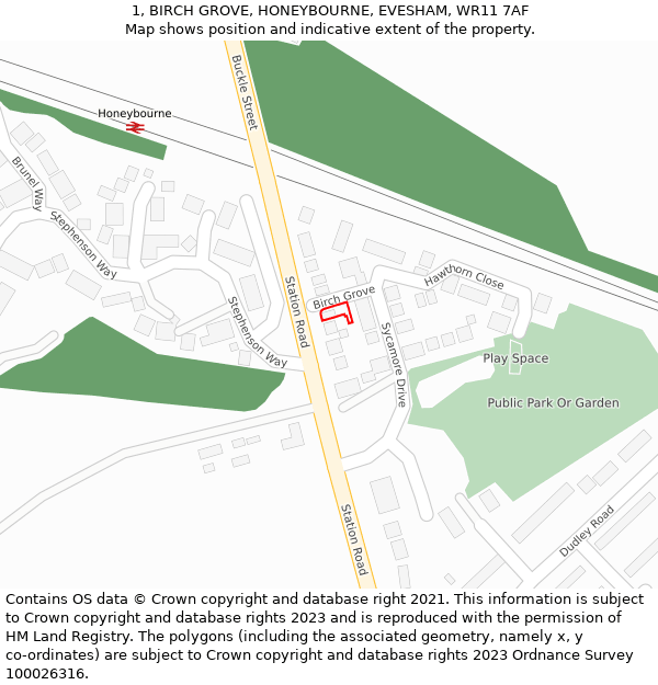 1, BIRCH GROVE, HONEYBOURNE, EVESHAM, WR11 7AF: Location map and indicative extent of plot