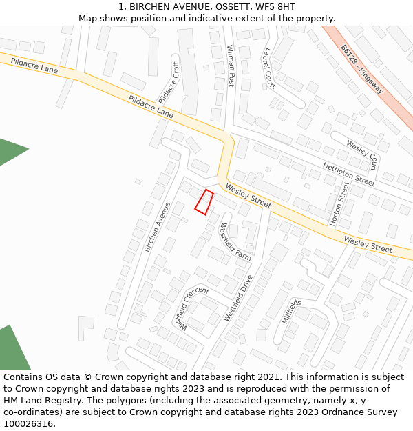 1, BIRCHEN AVENUE, OSSETT, WF5 8HT: Location map and indicative extent of plot