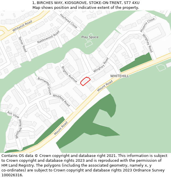 1, BIRCHES WAY, KIDSGROVE, STOKE-ON-TRENT, ST7 4XU: Location map and indicative extent of plot