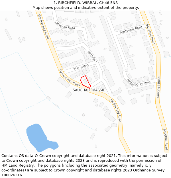 1, BIRCHFIELD, WIRRAL, CH46 5NS: Location map and indicative extent of plot