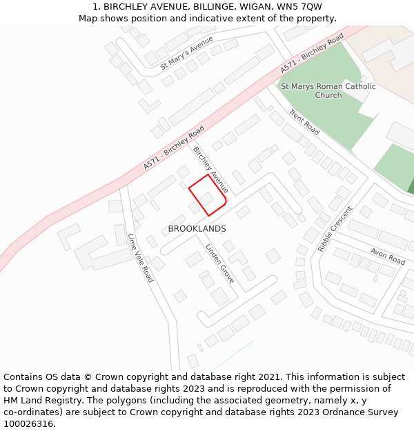 1, BIRCHLEY AVENUE, BILLINGE, WIGAN, WN5 7QW: Location map and indicative extent of plot