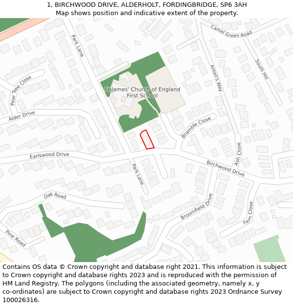 1, BIRCHWOOD DRIVE, ALDERHOLT, FORDINGBRIDGE, SP6 3AH: Location map and indicative extent of plot