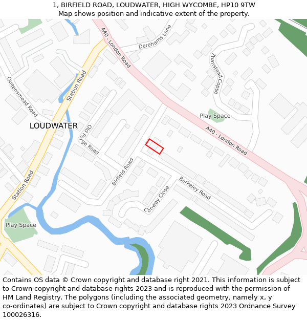 1, BIRFIELD ROAD, LOUDWATER, HIGH WYCOMBE, HP10 9TW: Location map and indicative extent of plot