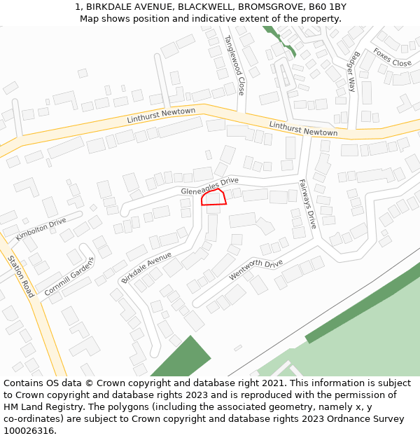 1, BIRKDALE AVENUE, BLACKWELL, BROMSGROVE, B60 1BY: Location map and indicative extent of plot