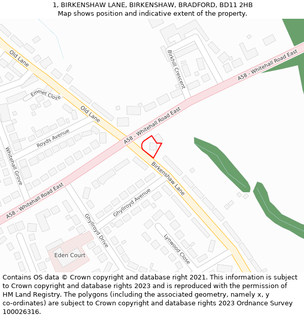 1, BIRKENSHAW LANE, BIRKENSHAW, BRADFORD, BD11 2HB: Location map and indicative extent of plot