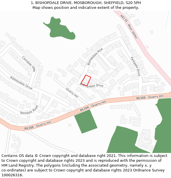 1, BISHOPDALE DRIVE, MOSBOROUGH, SHEFFIELD, S20 5PH: Location map and indicative extent of plot
