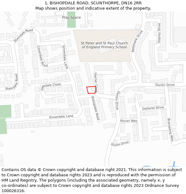 1, BISHOPDALE ROAD, SCUNTHORPE, DN16 2RR: Location map and indicative extent of plot