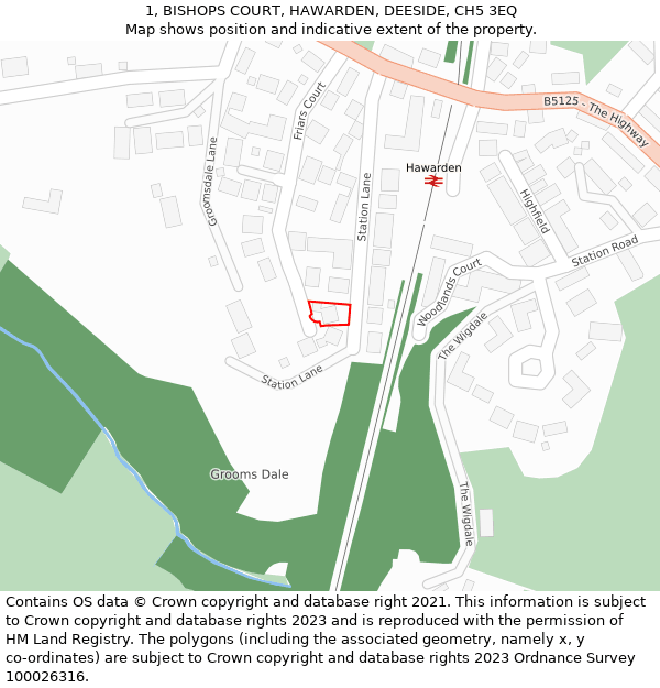 1, BISHOPS COURT, HAWARDEN, DEESIDE, CH5 3EQ: Location map and indicative extent of plot