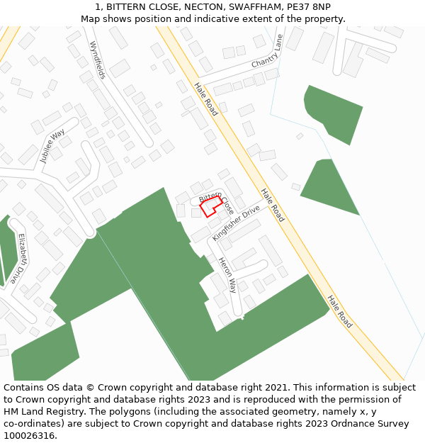 1, BITTERN CLOSE, NECTON, SWAFFHAM, PE37 8NP: Location map and indicative extent of plot