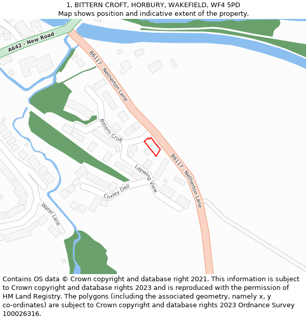 1, BITTERN CROFT, HORBURY, WAKEFIELD, WF4 5PD: Location map and indicative extent of plot