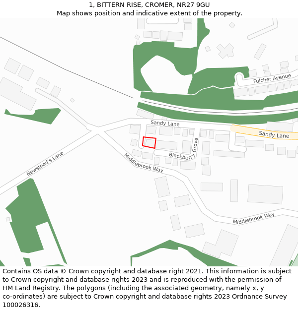 1, BITTERN RISE, CROMER, NR27 9GU: Location map and indicative extent of plot