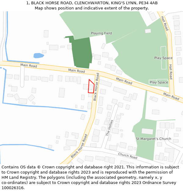 1, BLACK HORSE ROAD, CLENCHWARTON, KING'S LYNN, PE34 4AB: Location map and indicative extent of plot