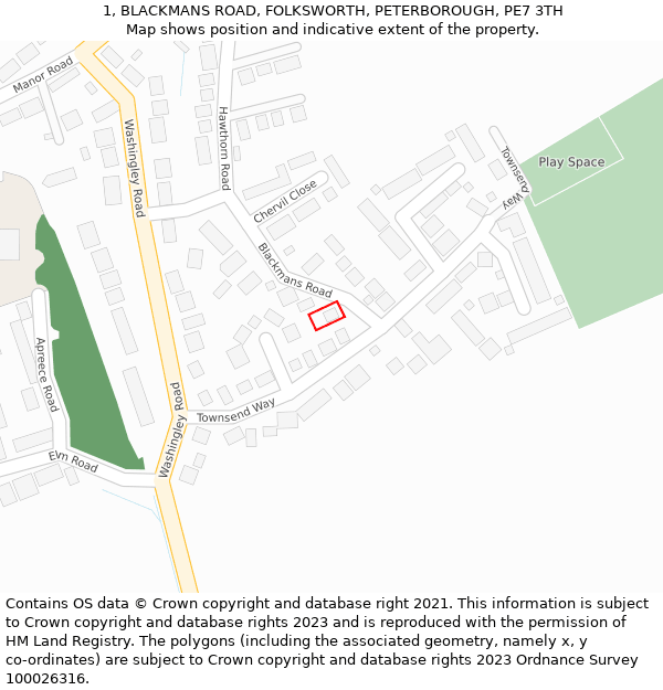 1, BLACKMANS ROAD, FOLKSWORTH, PETERBOROUGH, PE7 3TH: Location map and indicative extent of plot