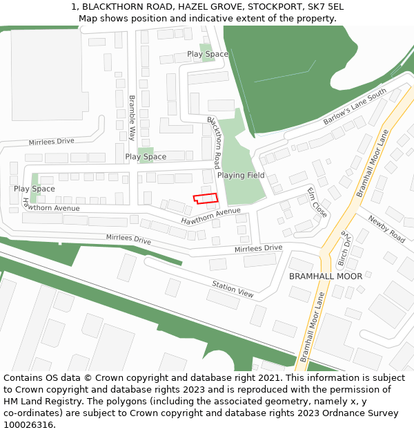 1, BLACKTHORN ROAD, HAZEL GROVE, STOCKPORT, SK7 5EL: Location map and indicative extent of plot