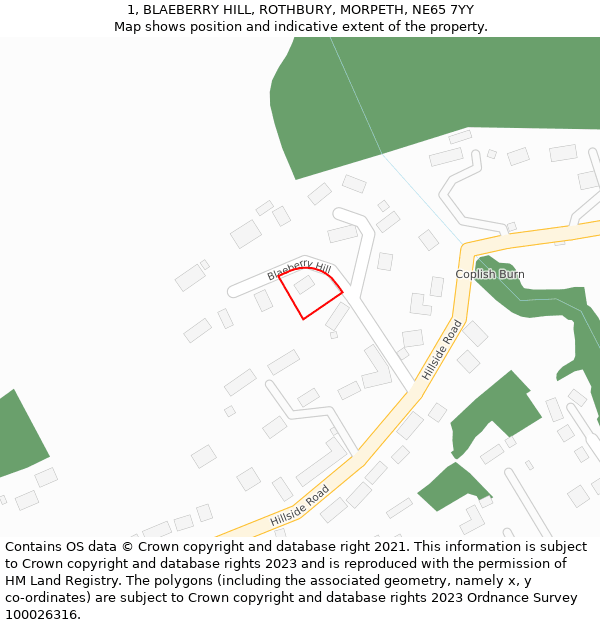 1, BLAEBERRY HILL, ROTHBURY, MORPETH, NE65 7YY: Location map and indicative extent of plot