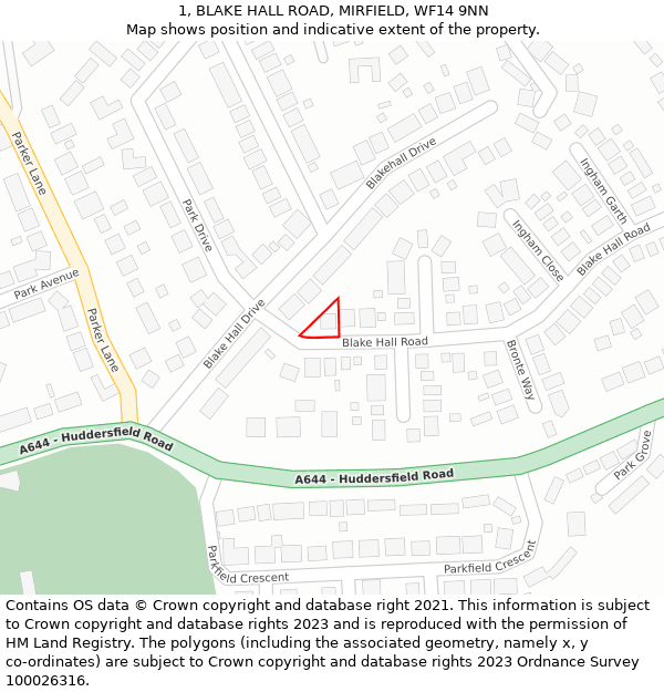 1, BLAKE HALL ROAD, MIRFIELD, WF14 9NN: Location map and indicative extent of plot