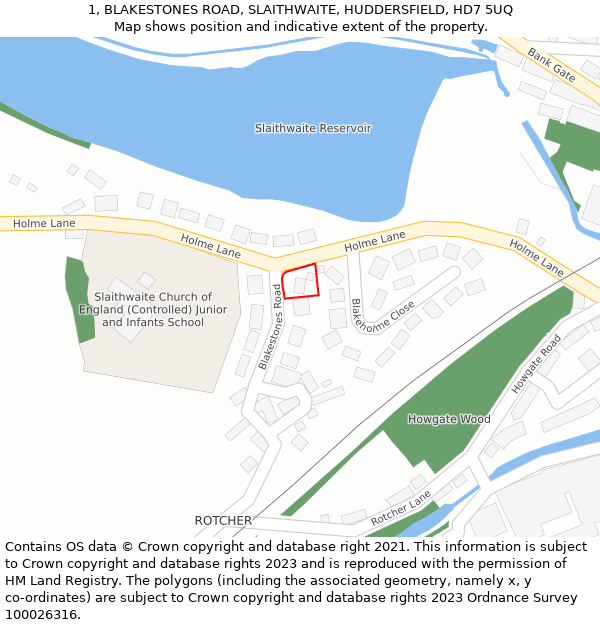 1, BLAKESTONES ROAD, SLAITHWAITE, HUDDERSFIELD, HD7 5UQ: Location map and indicative extent of plot