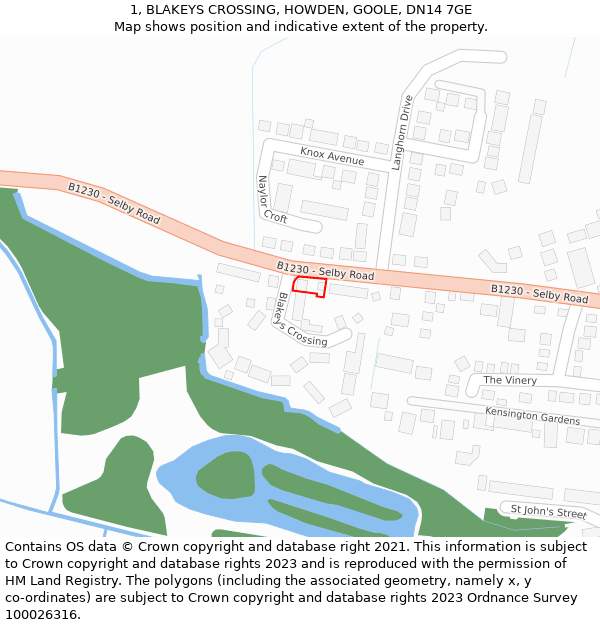 1, BLAKEYS CROSSING, HOWDEN, GOOLE, DN14 7GE: Location map and indicative extent of plot
