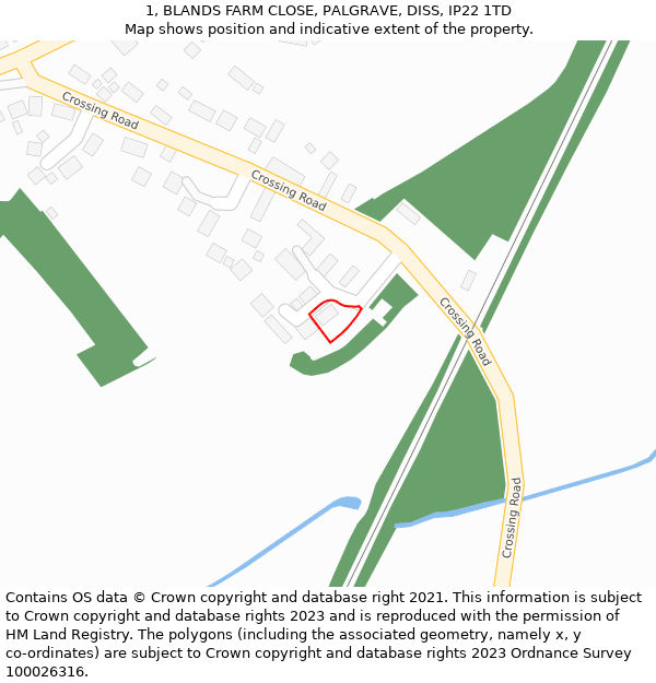 1, BLANDS FARM CLOSE, PALGRAVE, DISS, IP22 1TD: Location map and indicative extent of plot