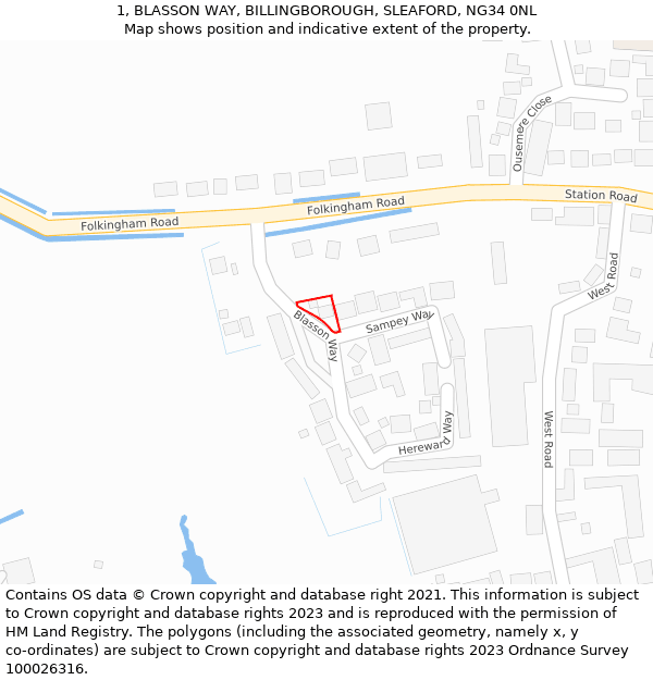 1, BLASSON WAY, BILLINGBOROUGH, SLEAFORD, NG34 0NL: Location map and indicative extent of plot