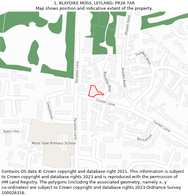 1, BLAYDIKE MOSS, LEYLAND, PR26 7AR: Location map and indicative extent of plot