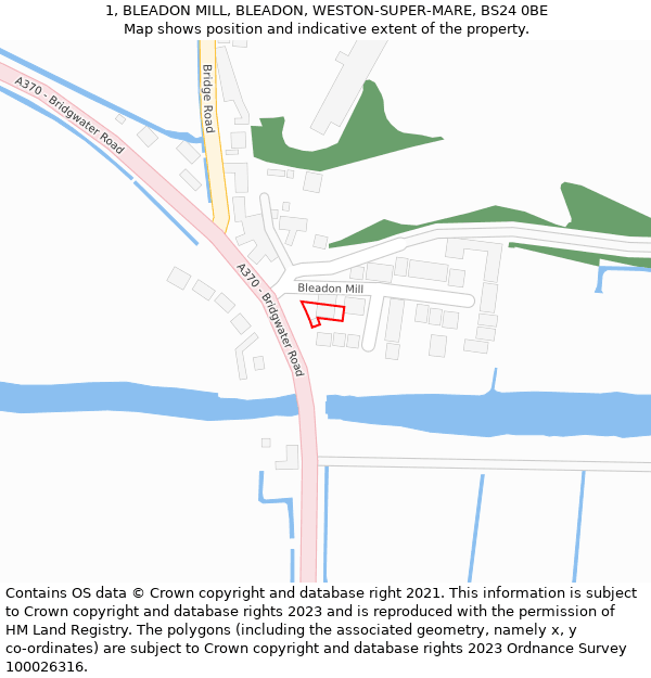 1, BLEADON MILL, BLEADON, WESTON-SUPER-MARE, BS24 0BE: Location map and indicative extent of plot