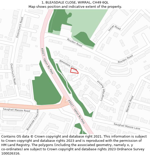 1, BLEASDALE CLOSE, WIRRAL, CH49 6QL: Location map and indicative extent of plot