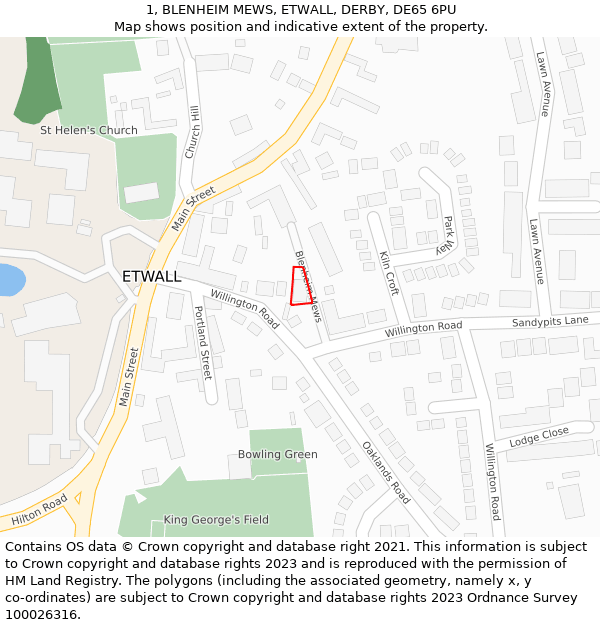 1, BLENHEIM MEWS, ETWALL, DERBY, DE65 6PU: Location map and indicative extent of plot