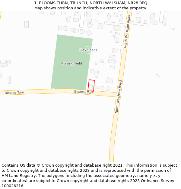 1, BLOOMS TURN, TRUNCH, NORTH WALSHAM, NR28 0PQ: Location map and indicative extent of plot