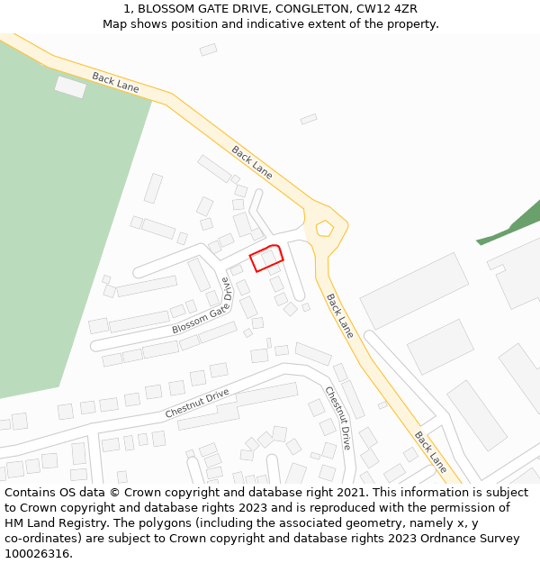 1, BLOSSOM GATE DRIVE, CONGLETON, CW12 4ZR: Location map and indicative extent of plot