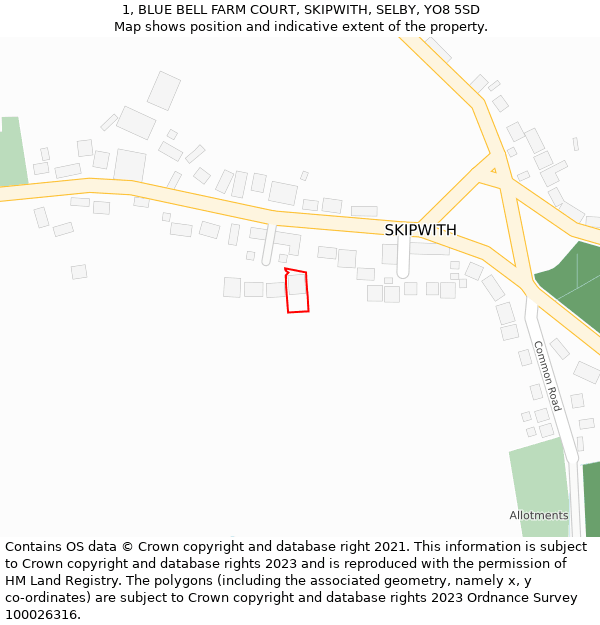 1, BLUE BELL FARM COURT, SKIPWITH, SELBY, YO8 5SD: Location map and indicative extent of plot