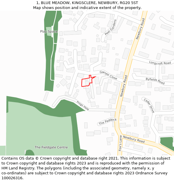 1, BLUE MEADOW, KINGSCLERE, NEWBURY, RG20 5ST: Location map and indicative extent of plot