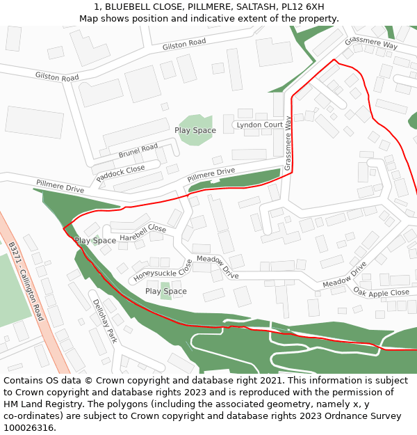 1, BLUEBELL CLOSE, PILLMERE, SALTASH, PL12 6XH: Location map and indicative extent of plot