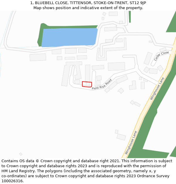 1, BLUEBELL CLOSE, TITTENSOR, STOKE-ON-TRENT, ST12 9JP: Location map and indicative extent of plot