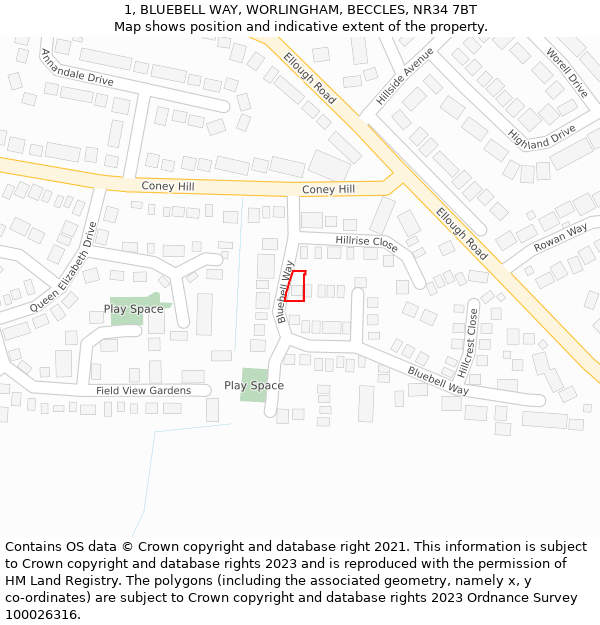 1, BLUEBELL WAY, WORLINGHAM, BECCLES, NR34 7BT: Location map and indicative extent of plot