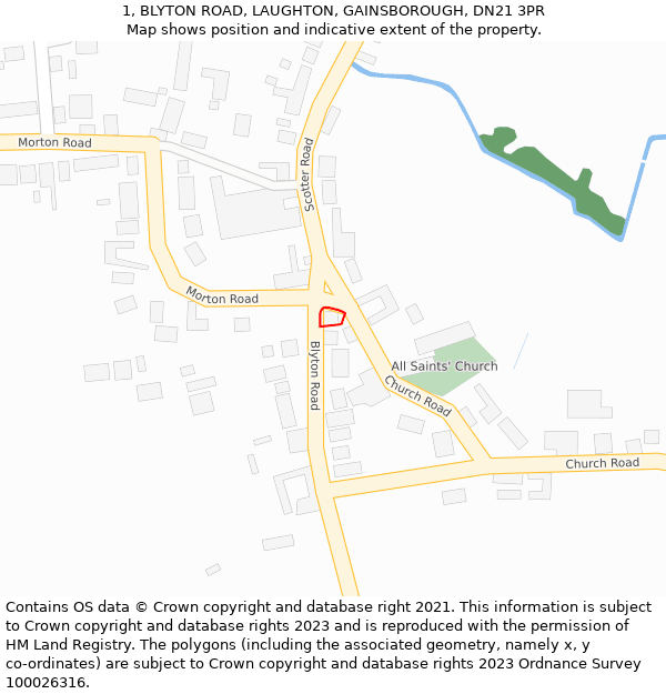 1, BLYTON ROAD, LAUGHTON, GAINSBOROUGH, DN21 3PR: Location map and indicative extent of plot