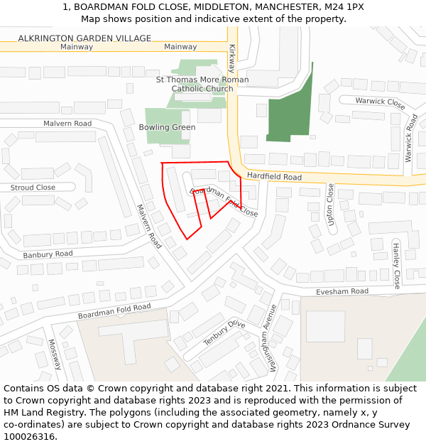 1, BOARDMAN FOLD CLOSE, MIDDLETON, MANCHESTER, M24 1PX: Location map and indicative extent of plot