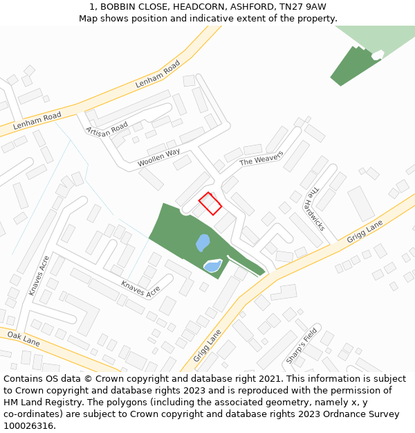 1, BOBBIN CLOSE, HEADCORN, ASHFORD, TN27 9AW: Location map and indicative extent of plot